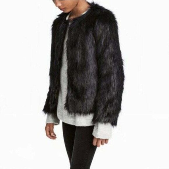 LOVERS + FRIENDS black Adora Faux Fur Jacket XS coat Rocker 0 2 4 - Picture 3 of 10